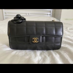 SOLD - Chanel chocolate bar camellia mini flap